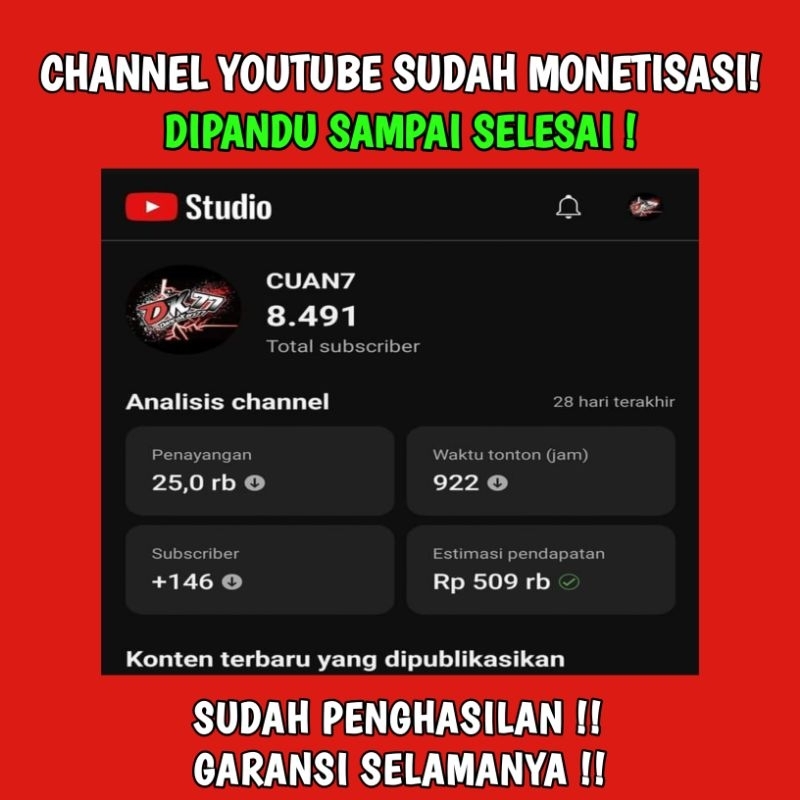 Channel YouTube Sudah Monet Sepaket Adsense