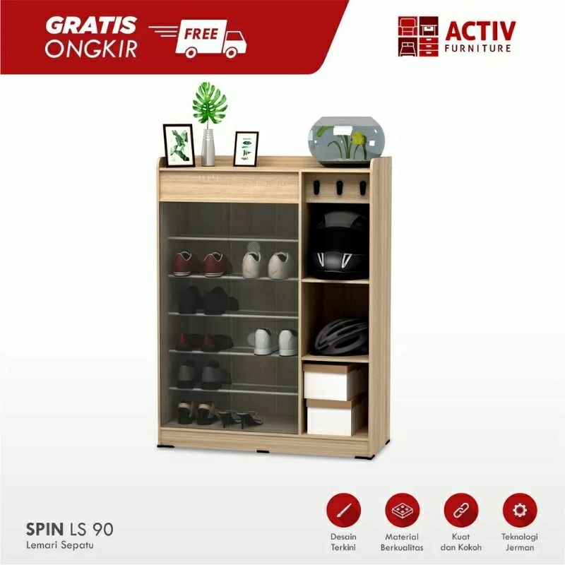 Activ Lemari Sepatu Kaca 5 Susun - Rak Sepatu/Helm - SPIN LS 90 motif Kayu