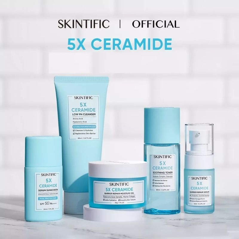 SKINTIFIC 5X CERAMIDE LOW PH CLEANSER / 5X CERAMIDE SOOTHING TONER / 5X CERAMIDE SERUM SUNSCREEN / 5