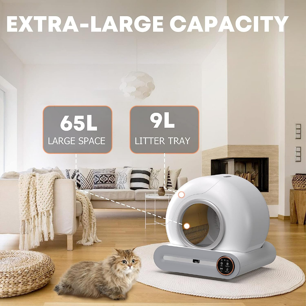 ⚡Garansi 1Tahun⚡Cat Litter Box WiFi Kucing Litter Box Automatic Self Cleaning App Control Cat Toilet Smart Pet Litter Sterilizing Cabin 65L Large Capacity Aliy