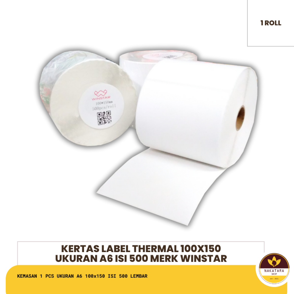 

LABEL THERMAL WINSTAR 100x150 500 LEMBAR UKURAN A6 SATUAN 1 ROLL