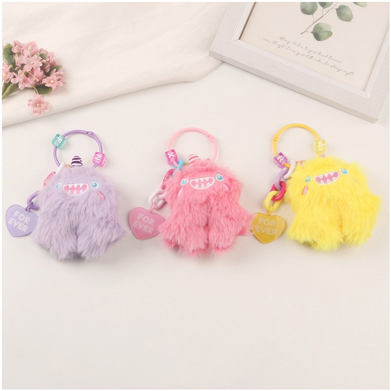 Mores Bag Charm Aksesoris Gantungan Kunci Tas Bentuk Boneka Monster Bulu Plush Doll Pendant Keychain Pastel Import Lucu