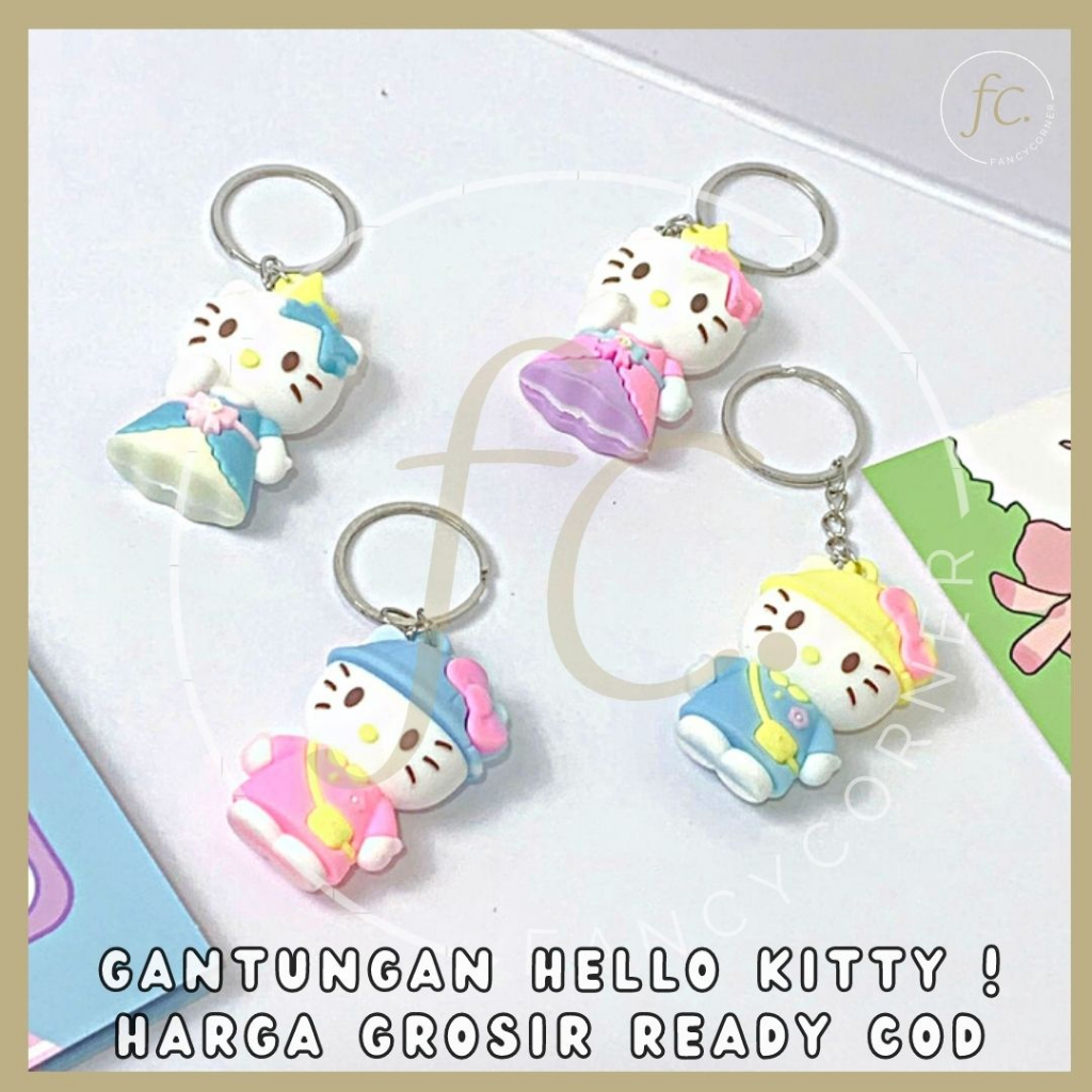 Gantungan Kunci / Rubber Keychain Kartun Animasi Jepang Sanrio San-X Lucu Kostum Hello Kitty White C