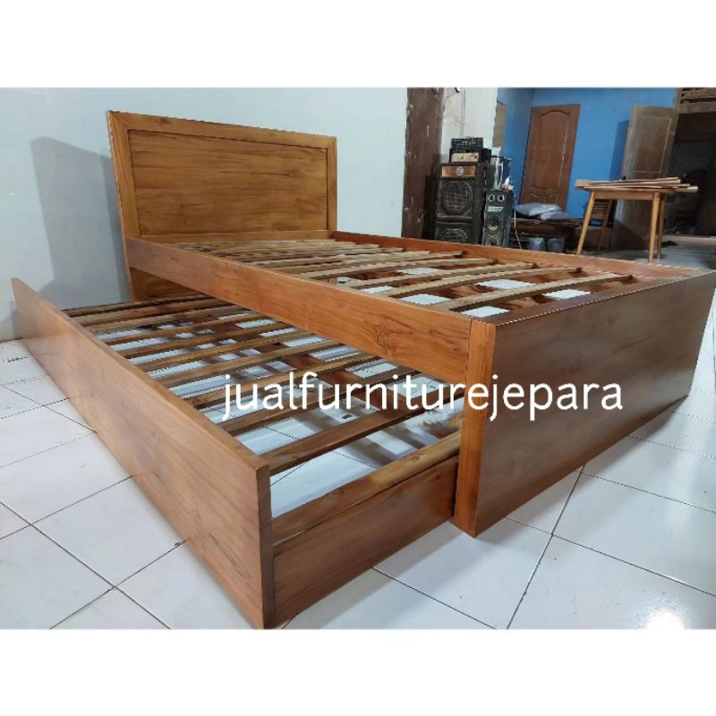dipan tempat tidur Sorong minimalis kayu jati asli, dipan tempat tidur anak Sorong minimalis kayu ja