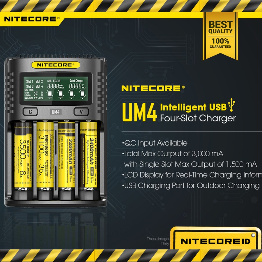 Charger Baterai Li-ion NiMH Nitecore UM4 4 Slot Intelligent USB