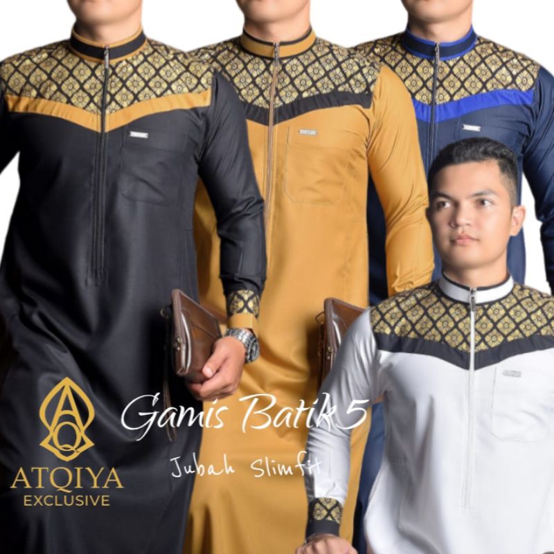 Gamis ATQIYA BATIK 5 | Jubah Laki Laki | Gamis Slimfit | Gamis Keren , Trendy Dan Kekinian