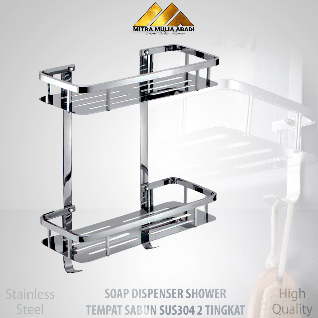 RAK KAMAR MANDI STAINLESS SUS 304 / SOAP DISPENSER SHOWER TEMPAT SABUN SUS304 PREMIUM 2 TINGKAT