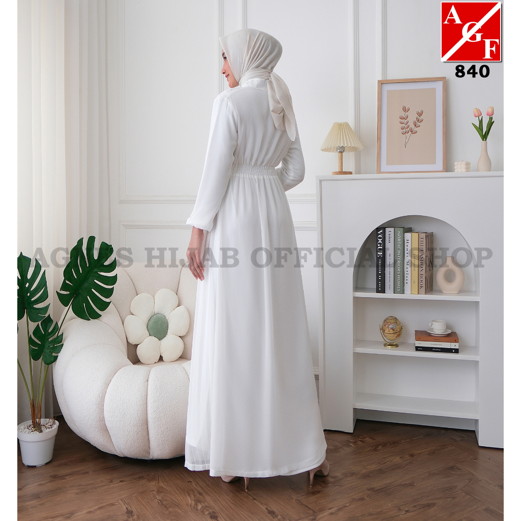Premium Agnes Hijab - Fujhy Dress Gamis Putih Baju Muslim Wanita Dewasa Mewah Abaya Hitam Pesta