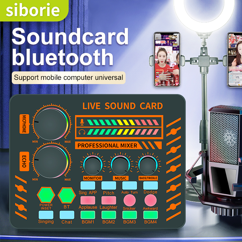 Siborie soundcard V80/F8/S25  Audio USB External Mixer Bluetooth mic for phone PC sound card live