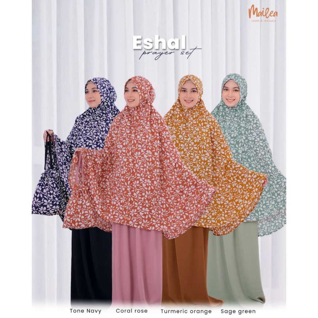 MAILEA ESHAL - Mukena Wanita Crinkle Airflow Motif Bunga Gratis Pouch Warnaa Senada