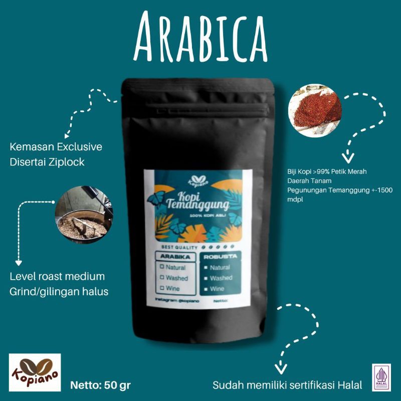 

50 Gr KOPI BUBUK MURNI ARABIKA TEMANGGUNG ASLI 100% MURNI