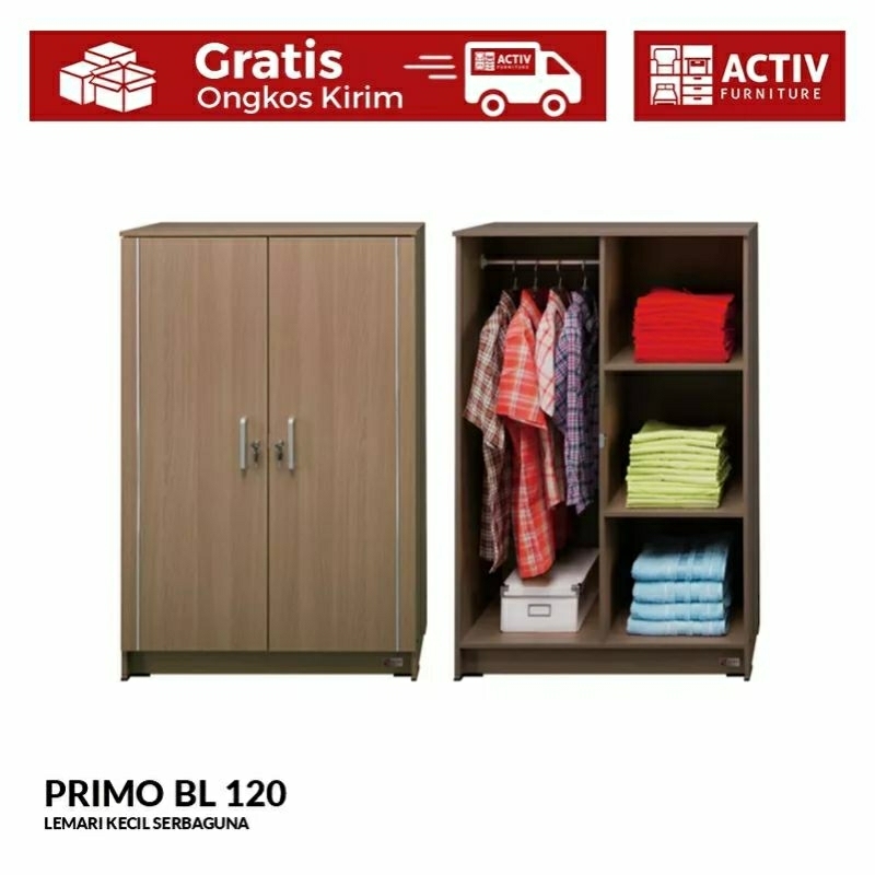 Activ Lemari Kecil Minimalis - Lemari Pakaian Serbaguna 2 Pintu - PRIMO BL 120 Motif Kayu