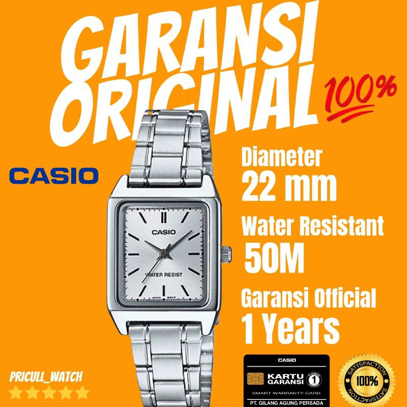 Jam Tangan CASIO LTP V007D 7E Garansi Original 100% Kotak Kecil Stainless Steel Tali Rantai Water Re