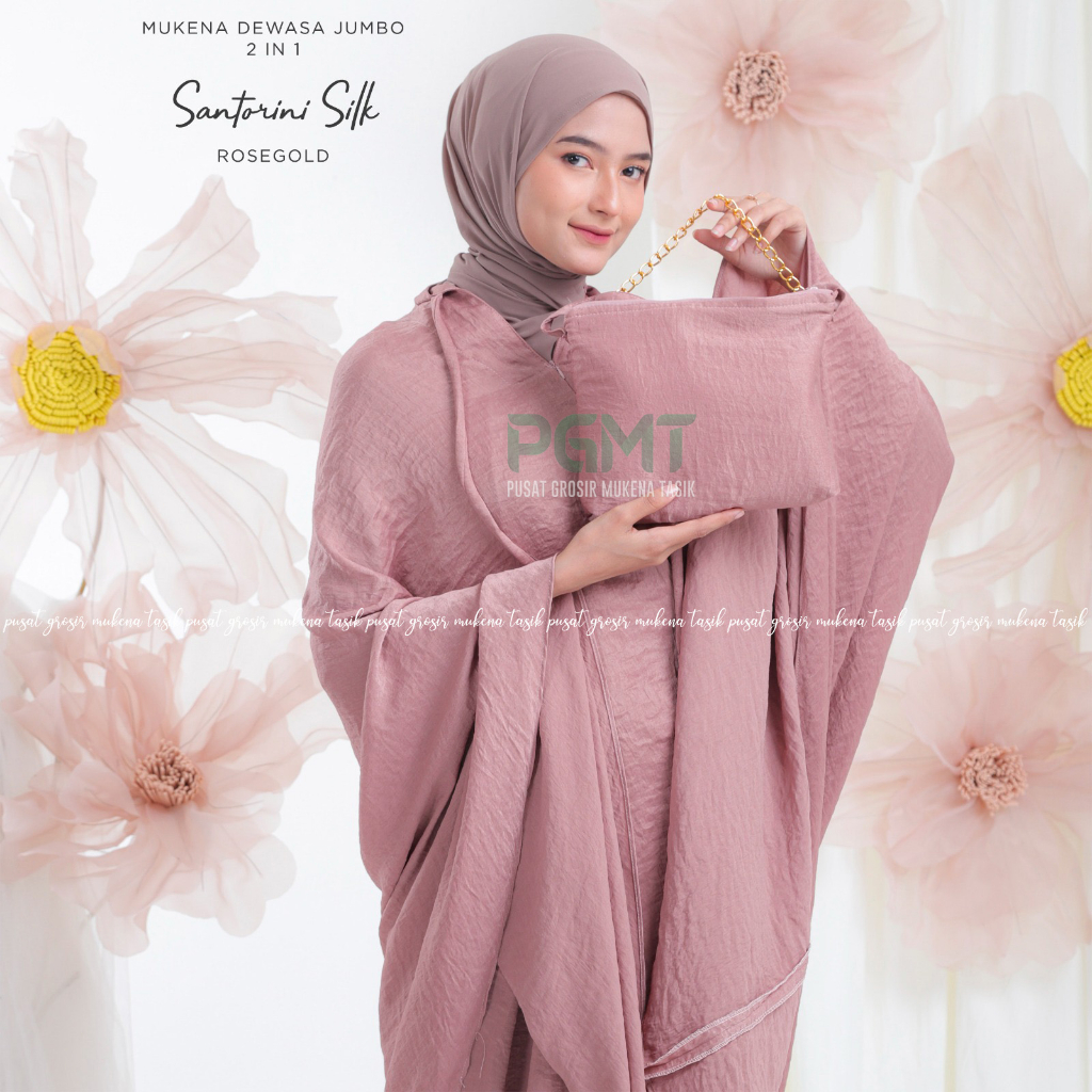 PUSAT GROSIR MUKENA TASIK - MUKENA DEWASA POLOS JUMBO 2 IN1 SANTORINI SILK