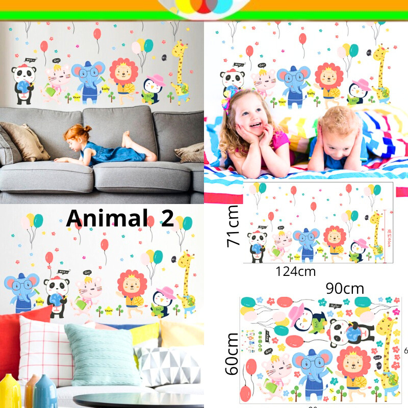 WALL STICKER WALLSTCIKER WALLSTIKER STIKER SETIKER DINDING MOTIF GAMBAR ANIMAL 2 3 LUCU DEKORASI KAM