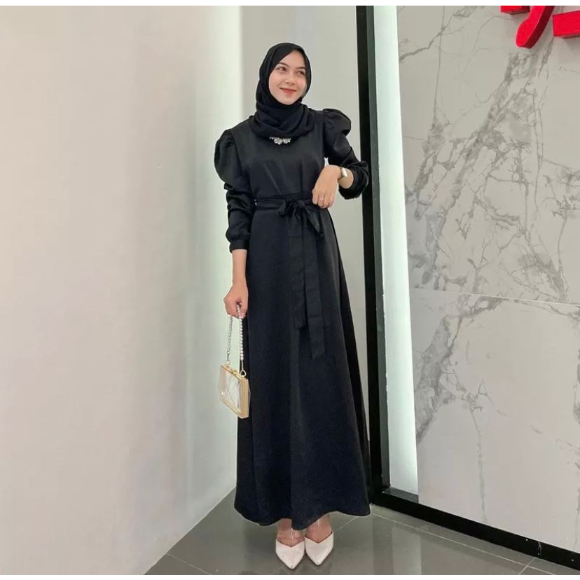 Dress Satin Silk / Dress Wanita Kondangan / Dress Silk Puffy