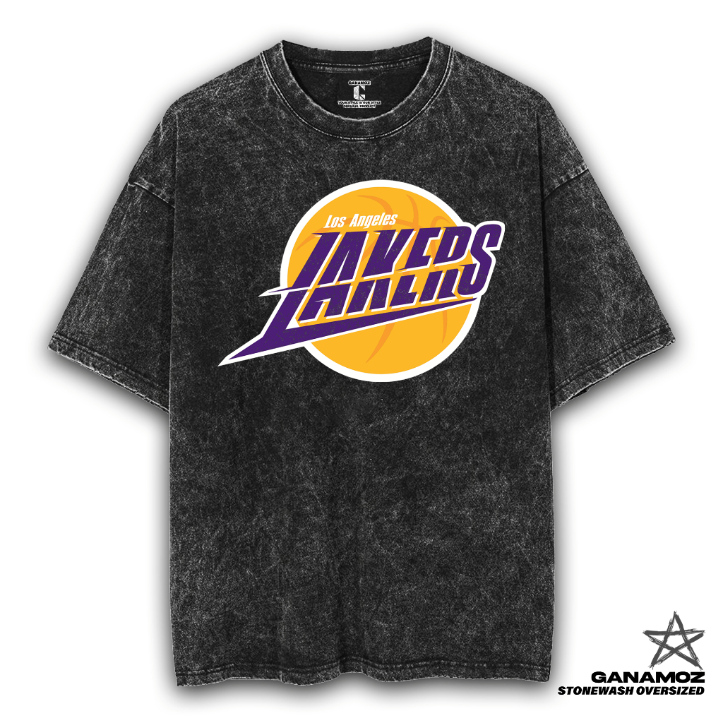 GANAMOZ Kaos LA LAKERS JAM Premium Vintage Stone Wash Oversize T-Shirt | Oversized T-Shirt | Kaos Ba