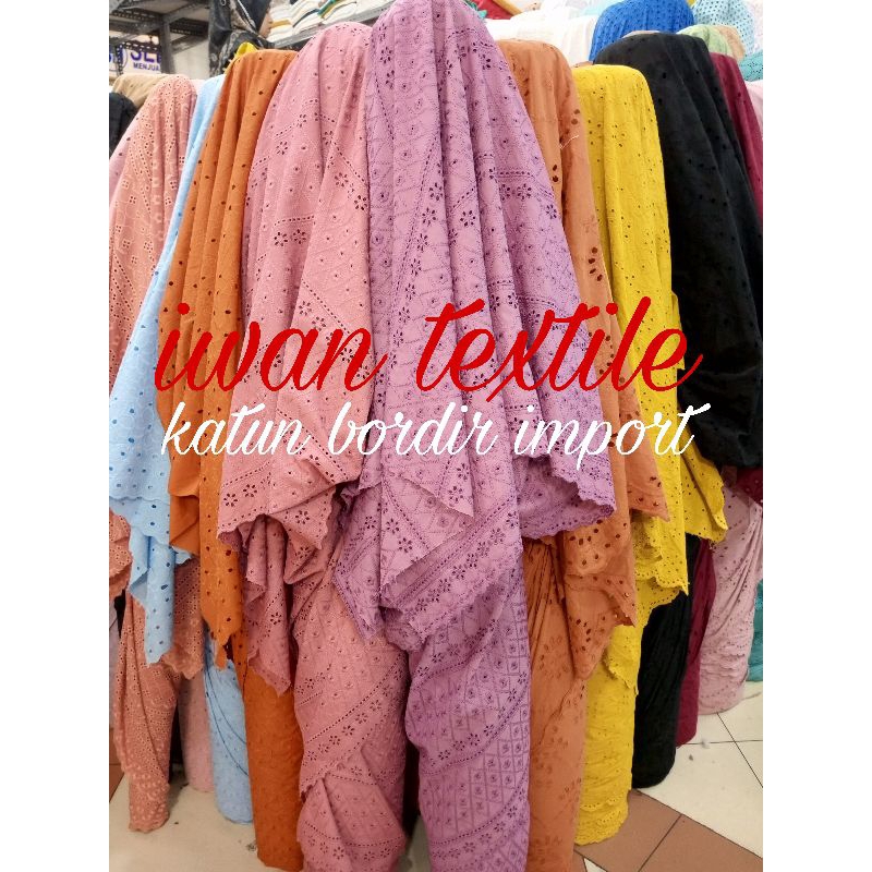 KAIN KATUN BORDIR IMPORT / BAHAN MUKENA GAMIS BLOUSE DRESS TUNIK PREMIUM QUALITY
