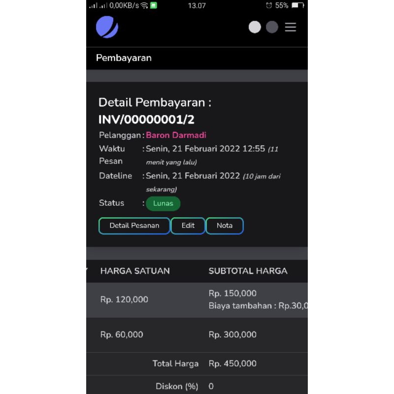 Aplikasi kasir digital printing larasip versi 2