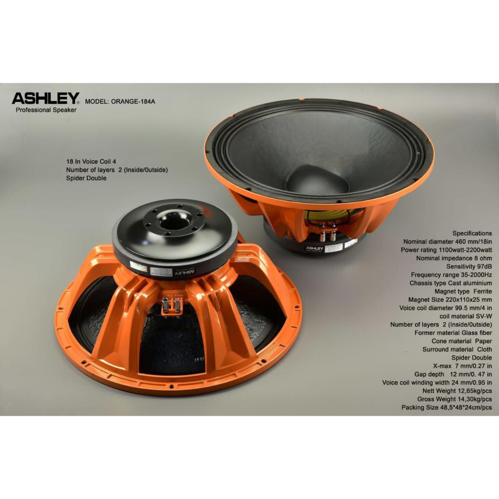 Speaker Komponen ASHLEY ORANGE 184A ASHLEY ORANGE 184 A 18inch Coil 4inch Original