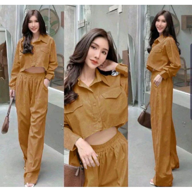 ONE SET CROP TOP KANCING ALL SIZE