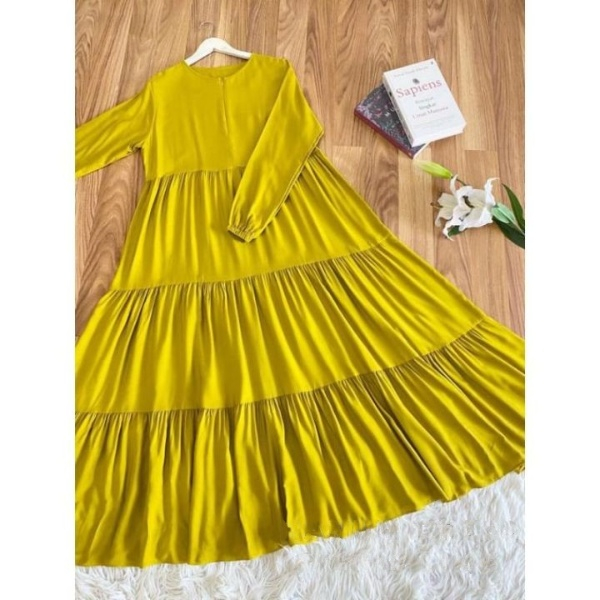 Gamis Syari Twill Polos Terbaru Rayon Kandel Super Premium Gamis Jumbo Busui Lengan Panjang Kerut Murah | Baju Muslim Wanita Kekinian 2022-Lime