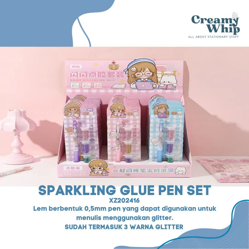 

Small Taro Sparkling Glue Pen Set Glitter Pen 0.5 MM Tip - Lem Bentuk Pulpen dengan Hiasan Gliter 3 Warna Glitter Pen