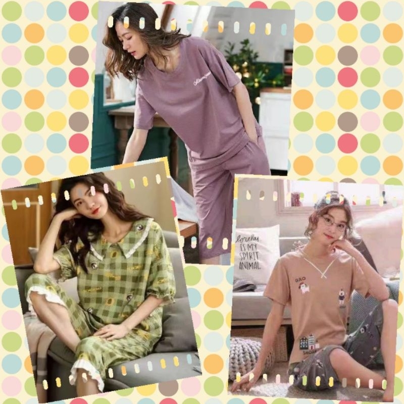 Setelan Piyama Baju Tidur Santai Wanita Selutut 7/8 3/4