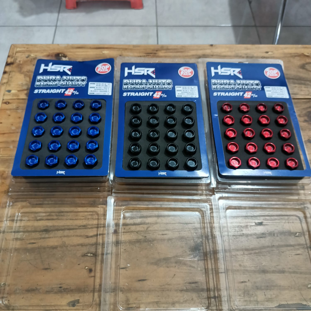 Mur Baut Variasi Roda Mobil Ukuran 12x1.5 Warna Biru Hitam Merah