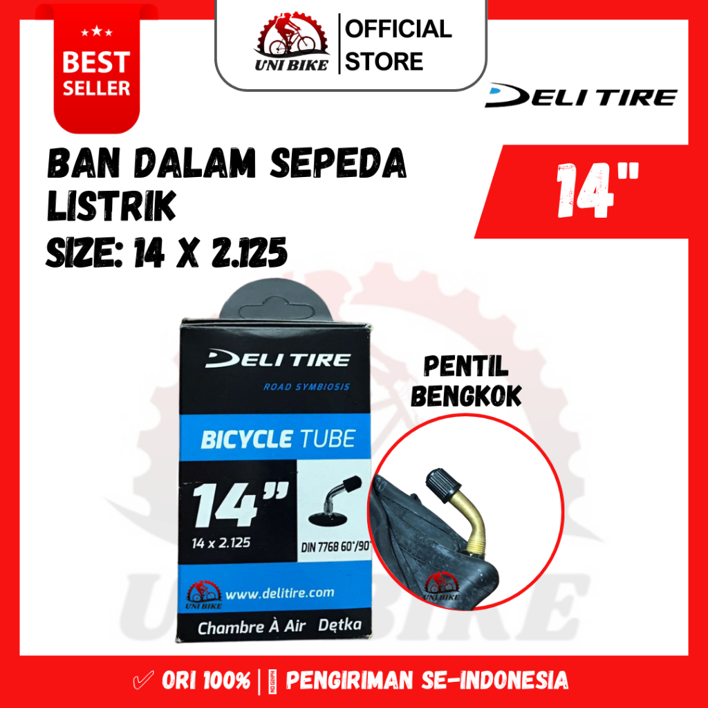 Ban Dalam Sepeda Listrik 14 x 2.125 Pentil Bengkok Deli Tire untuk  Selis Goda, Exotic, Pacific, Jarvis, Sunrise, Selis &amp; Uwinfly