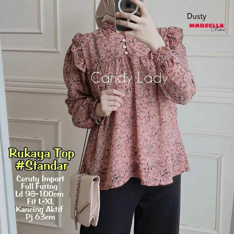 JMY - RUKAYA TOP Atasan Ceruty Motif Bunga Tunik Jumbo Kaos Import Kalia 11 by Valent Hijab Fashion 