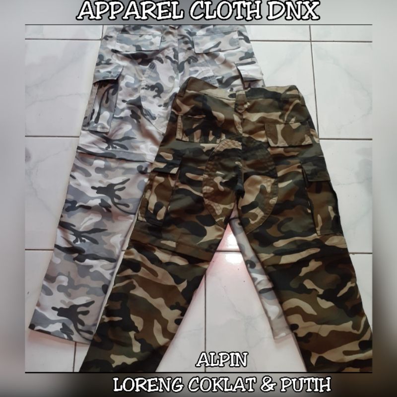 CELANA ALPIN PUNK LORENG PUTIH COKLAT SAKU KEMPOL, CELANA ALPINE ALPINA ALVIN ALFIN MERAH HITAM BIRU