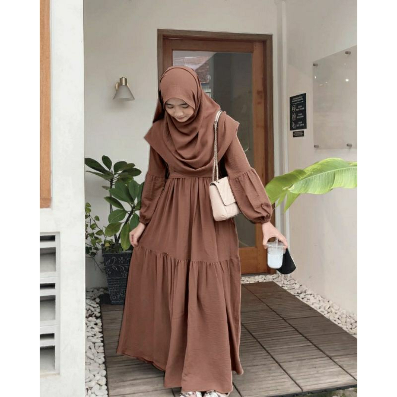 GAMIS VIRAL CRINGKLE AIRFLOW Premium Dress Lengan Balon Muslim Kondangan Pesta