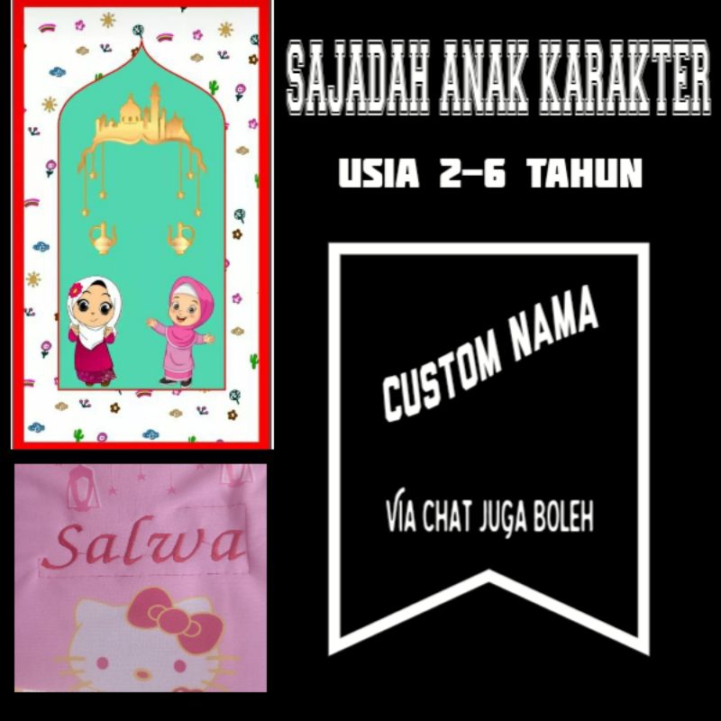 SAJADAH ANAK KARAKTER CUSTOM NAMA BORDIR (PILIH MOTIF)