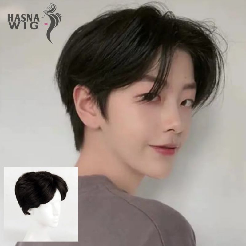 Wig Pria Rambut Pendek Belahan Tengah