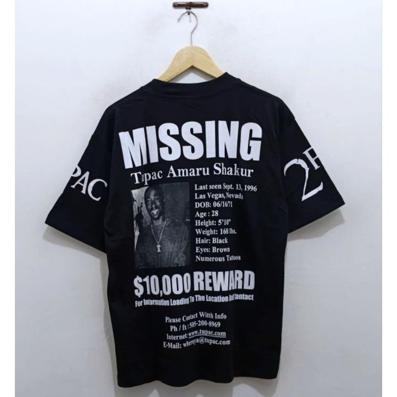 Kaos Baju 2pac Missing T-shirt Vintage Oversize unisex