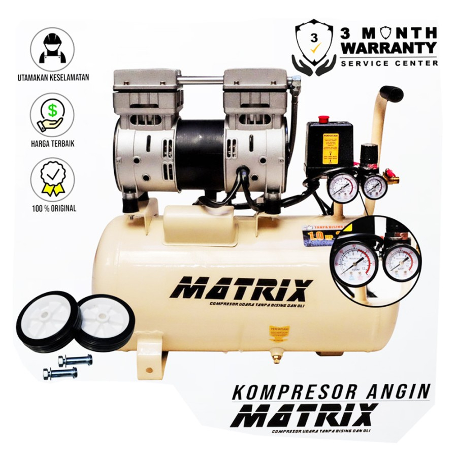 Matrix Kompresor Angin Listrik air Compressor 1 HP 25 Liter Compressor Oilless OFS750-25