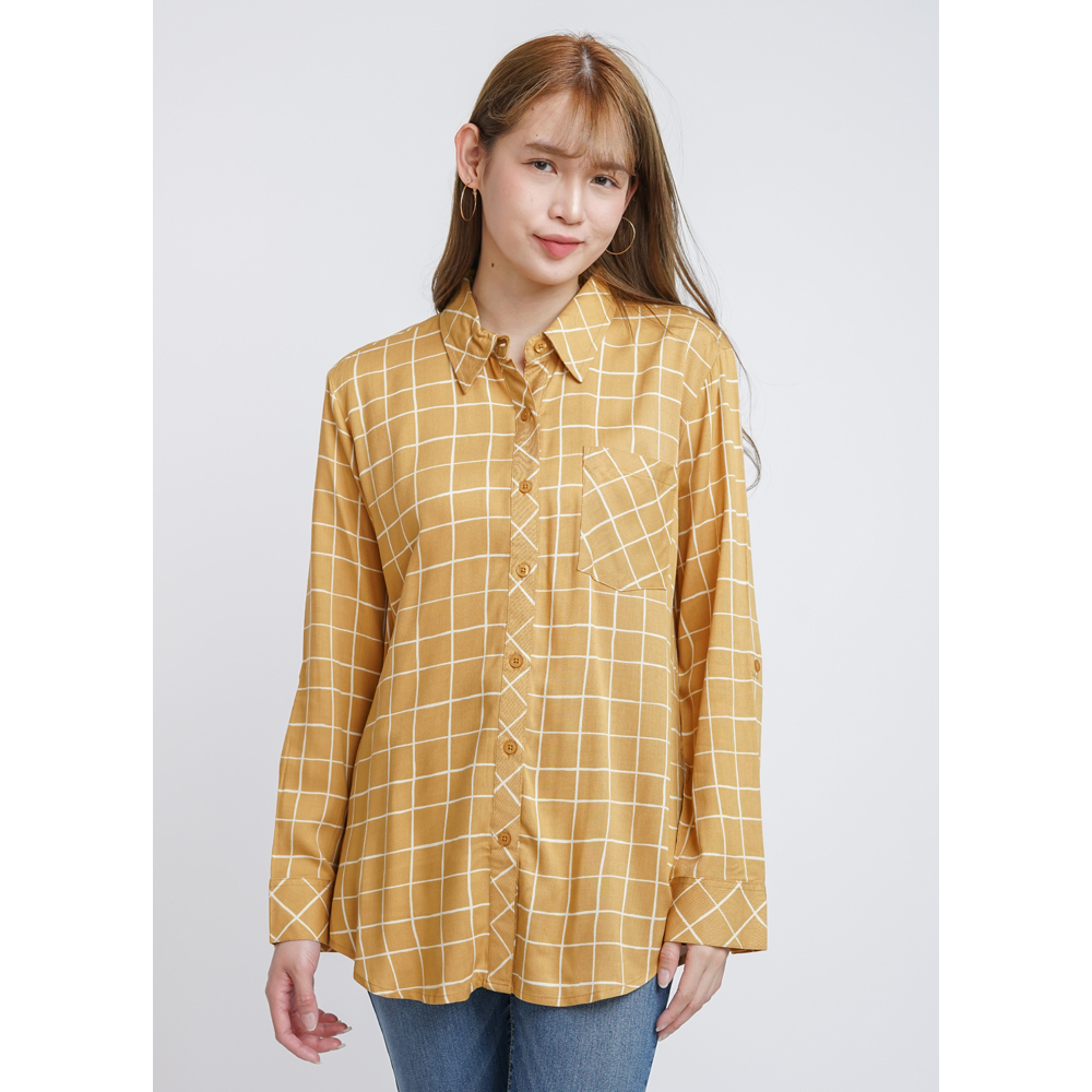 DUST Kemeja Siantan Kotak Mustard Comfease (D. 116387)