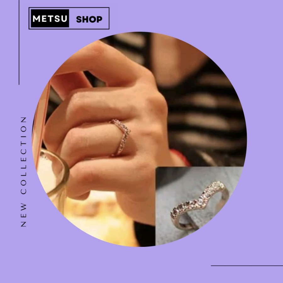 Cincin V Fashion Wanita Mata Berlian Imitasi