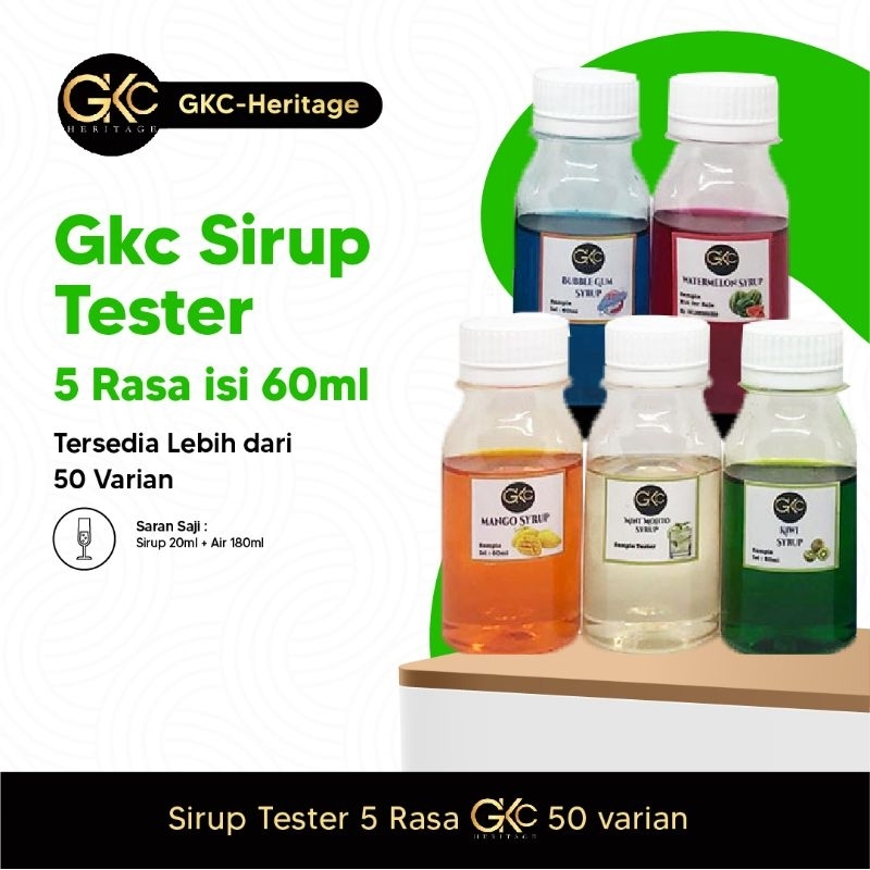 

Sirup Tester GKC isi 5 Botol (@60ml) boleh mix Rasa yang tersedia sample syrup minuman kekinian