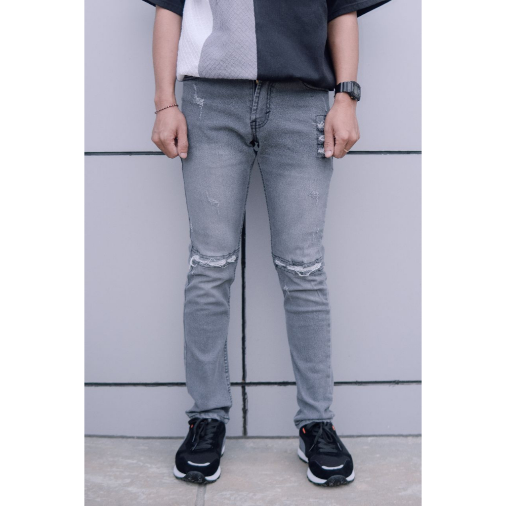 CELANA JEANS SOBEK PRIA HITAM CELANA JEANS DENIM SOBEK PRIA ABU CELANA SOBEK JEANS PRIA