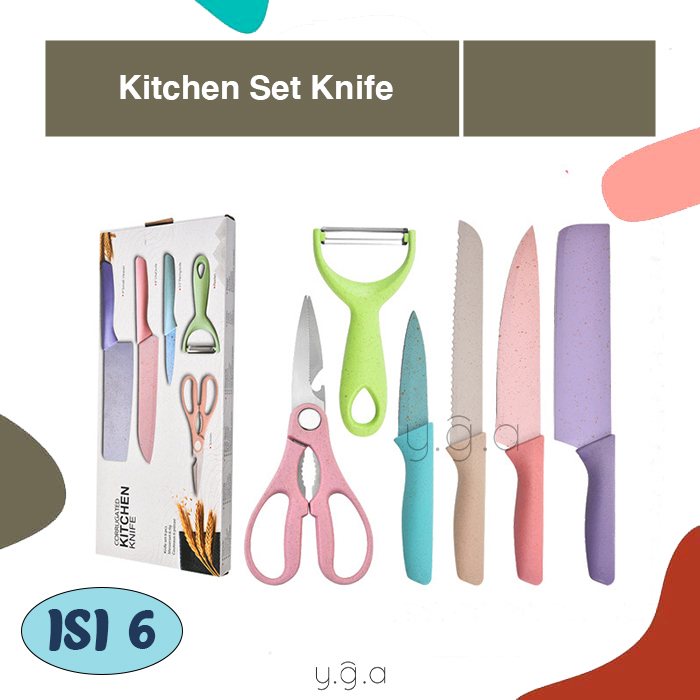 Kitchen Set Knife 6 in 1 / Set Pisau Dapur Stainless Dilapis Anti Lengket