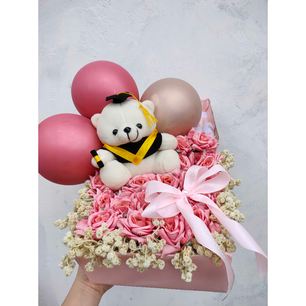 Bloom Box Flower / Bloom Box Boneka / Bucket Bunga / Bucket Wisuda / Bloom Box Bucket / Free Kartu U