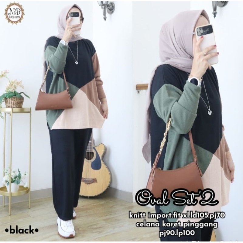 Baju Setelan Wanita One Set Oval Set Knit Import Polos Jumbo