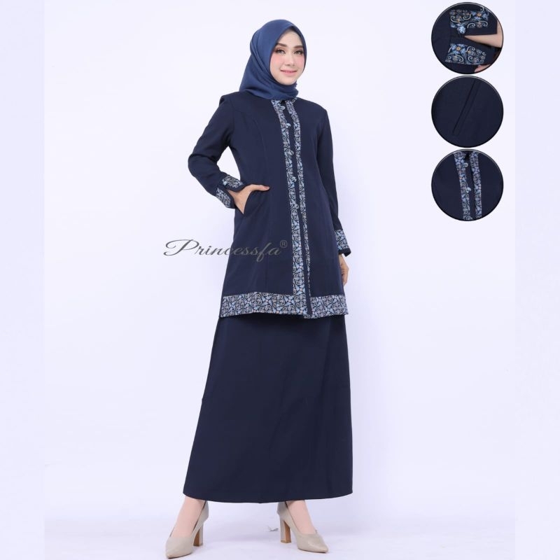 seragam pdh biru dongker princessfa/ seragam tunik dongker princessfa terbaru/ stelan pdh navy kombi