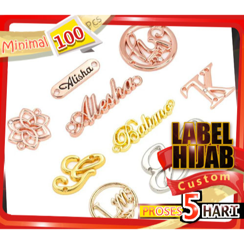 Pusat label plat bros jilbab bahan logam cor alloy anhas buat aksesoris atribut baju muslim dan keru