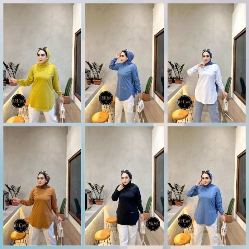 Top oval polos original dhewastyle kaos wanita Blouse nio nio kaos wanita lengan panjang import