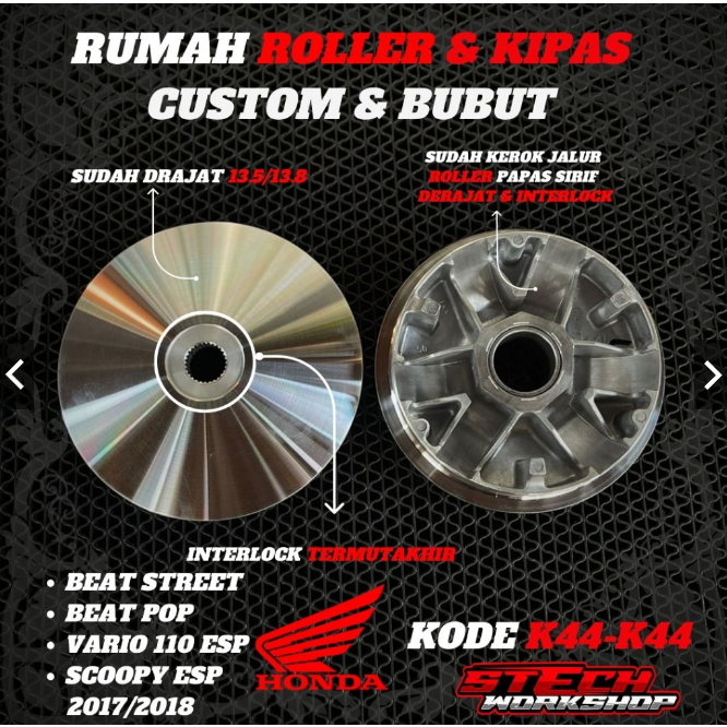 PULLEY SET BEAT  STREET CUSTOM RUMAH ROLLER PULLEY SET SCOOPY ESP CUSTOM RUMAH ROLLER BUBUT CUSTOM D