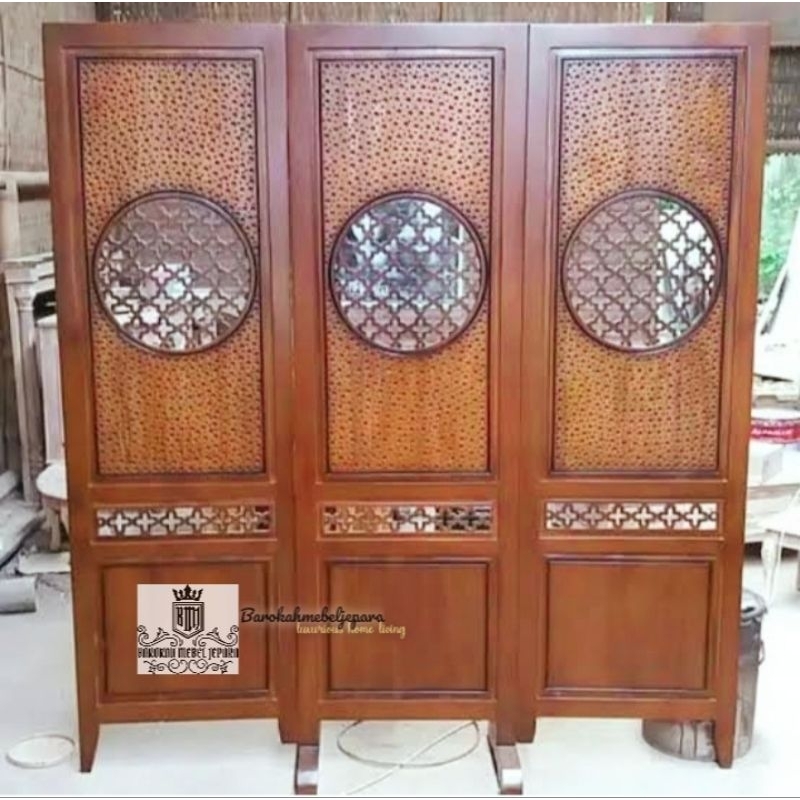 penyekat lipat jati / sketsel lipat kayu minimalis / penyekat ruangan lipat / sketsel lipat hongkong