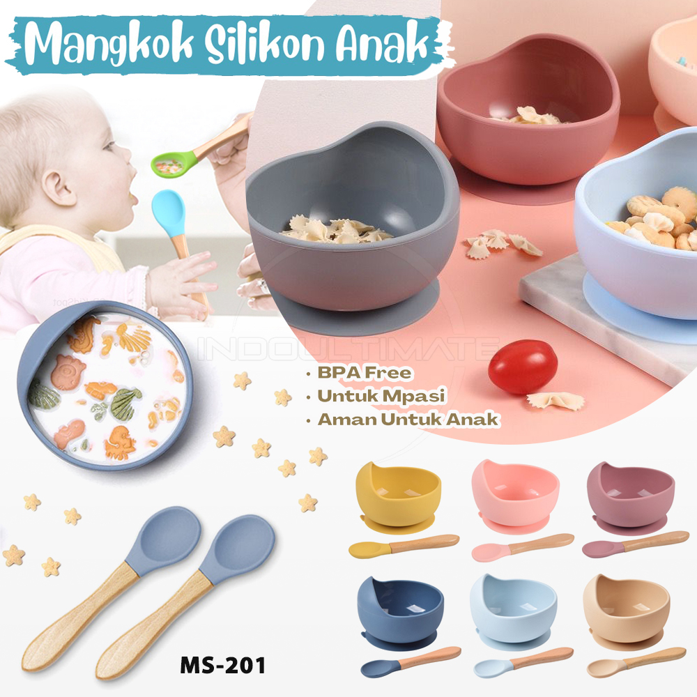 SET Mangkok Makan + Sendok Makan Bayi MS-201 Perlengkaoan Makan Bayi Bpa Free Mangkok Makan Mpasi Ba